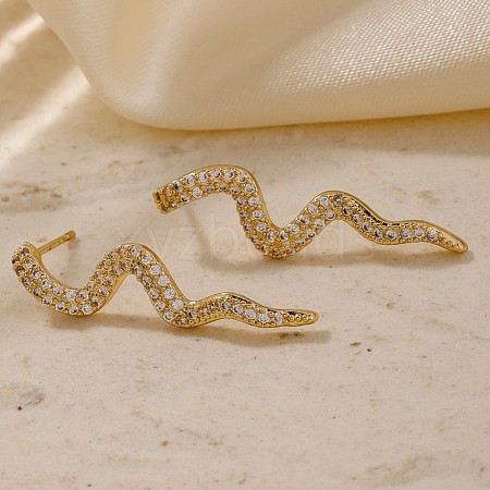 Shiny Brass Clear Cubic Zirconia Snake Stud Earrings AB3395-2-1