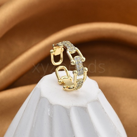 Rack Plating Brass Micro Pave Clear Cubic Zirconia Cuff Finger Rings for Women RJEW-M028-44G-1