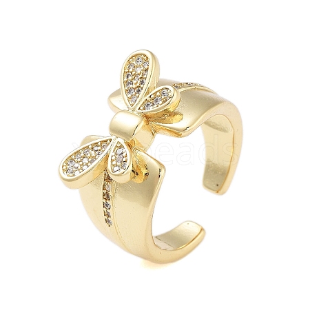 Rack Plating Butterfly Brass Micro Pave Cubic Zirconia Wide Open Cuff Rings for Women RJEW-B064-13G-1