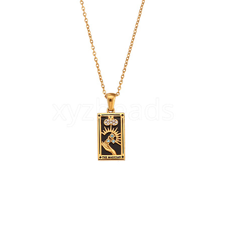 Rhinestone Tarot Card Pendant Necklace with Enamel PW23032741294-1