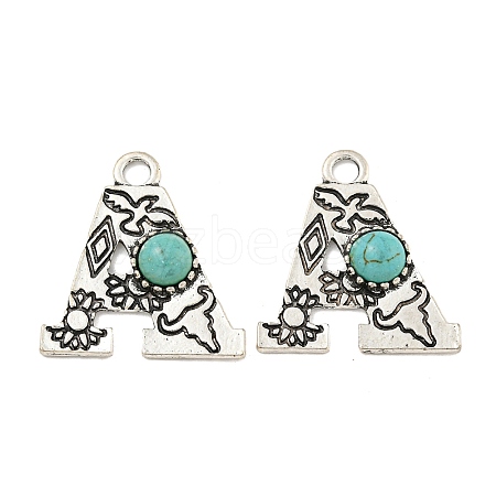 Synthetic Turquoise & Alloy Pendants PALLOY-H146-01AS-A-1