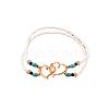 Glass Seed Beads & Alloy Heart Link Anklets WGBE152-01-2