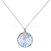 Steel Blue Glass Flat Round & Alloy Pendant Necklace NJEW-JN04453-01-1