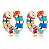 Enamel Striped Thick Hoop Earrings JE1110A-1