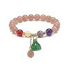 Natural & Synthetic Mixed Gemstone Round Beaded Stretch Bracelet with Glass Lotus Seedpod Charms for Women BJEW-JB09027-1