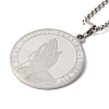 Non-Tarnish Flat Round with Praying Hands 304 Stainless Steel Pendant Necklaces for Women and Men NJEW-F324-06P-1