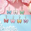 7Pcs 7 Colors Butterfly Alloy Rhinestone & Enamel Pendants Decorations HJEW-JM02863-2