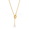 Adjustable 304 Stainless Steel & Imitation Pearl Oval Lariat Necklaces for Women FS-WG9D652-01-2