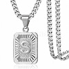 Rectangle with Letter Pattern 304 Stainless Steel Pendant Necklaces FS-WGFC766-40-1