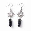 Synthetic Blue Goldstone Bullet with Sun Dangle Earrings EJEW-I276-01P-13-2