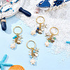 4Pcs 4 Colors Ocean Series Natural White Jade & Lapis Lazuli & Green Aventurine & Synthetic Turquoise & 304 Stainless Steel Starfish Shell Shape Turtle Keychains KEYC-SP00006-4