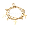 Cross and Round Ball Charm Multi-strand Bracelet BJEW-G639-25G-1