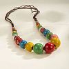 Ethnic Style Porcelain Round Graduated Beaded Waxed Cord Necklaces for Women FS-WG62C5E-05-1
