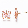 Cubic Zirconia Butterfly Stud Earrings with Glass KK-S365-003-4