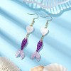 Glass & Shell Dangle Earrings EJEW-MZ00160-01-2