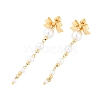 Brass ABS Plastic Pearl Tassel Stud Earrings EJEW-U040-13G-4