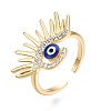 Clear Cubic Zirconia Evil Eye Wide Open Cuff Ring with Enamel for Women RJEW-N035-098A-3