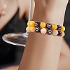 Natural Yellow Jade Round Beaded Stretch Bracelet BJEW-SW00077-01-5