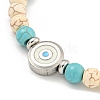 Evil Eye 304 Stainless Steel & Two Tone Synthetic Turquoise Round Beaded Bracelets for Women BJEW-G717-08P-2