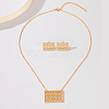 Brass Micro Pave Clear Cubic Zirconia Rectangle Pendant Necklaces & Stud Earrings Sets for Women LN2687-5