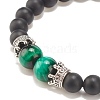 Natural Frosted Black Agate(Dyed) & Tiger Eye Braided Bead Bracelet with Alloy Crown BJEW-JB08249-04-4