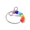 Rainbow Color Glass Beaded Rotating Open Cuff Ring RJEW-F127-02P-2