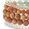 5Pcs 5 Style Natural Wood & Mixed Stone Beaded Stretch Bracelets Set BJEW-JB08823-6