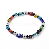 Handmade Evil Eye Lampwork Flat Round Beads Stretch Bracelets BJEW-JB05005-2