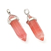 2Pcs Cherry Quartz Glass Double Terminal Pointed Pendants G-YW0002-03-3