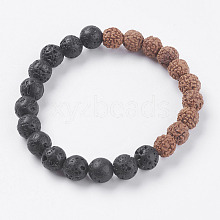 Natural Lava Rock and Rudraksha Beads Stretch Bracelets BJEW-I241-01