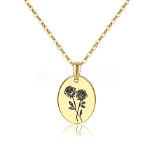 304 Stainless Steel Birth Month Flower Pendant Necklace HUDU-PW0001-034F