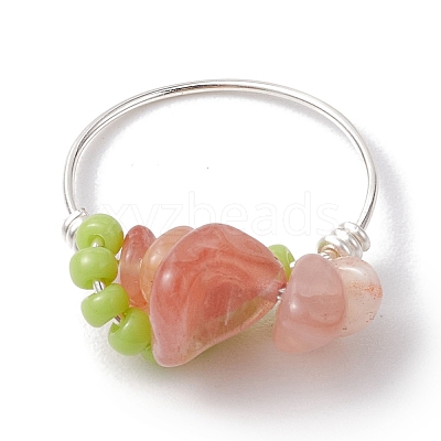 Natural South Red Agate Chip Finger Rings RJEW-TA00125-1