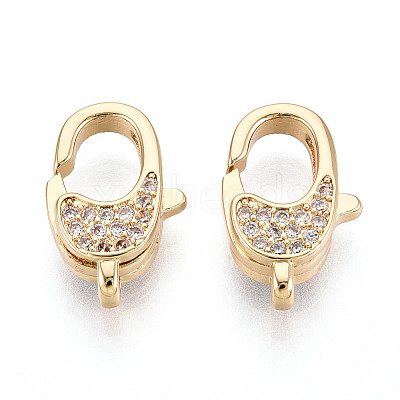 Brass Pave Clear Cubic Zirconia Lobster Claw Clasps KK-T075-74G-1