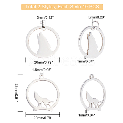 20Pcs 2 Style 201 Stainless Steel Pendants STAS-UN0028-49-1