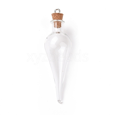 Teardrop Glass Cork Bottle Big Pendants X-AJEW-A041-01C-1