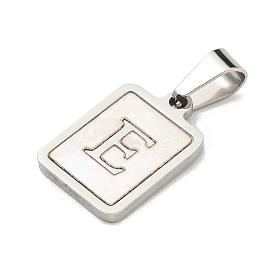 304 Stainless Steel Pave Natural White Shell Pendants STAS-S130-03P-E-1