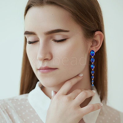 3 Pairs 3 Colors Rhinestone Graduated Beaded Oval Dangle Stud Earrings EJEW-AN0001-40-1