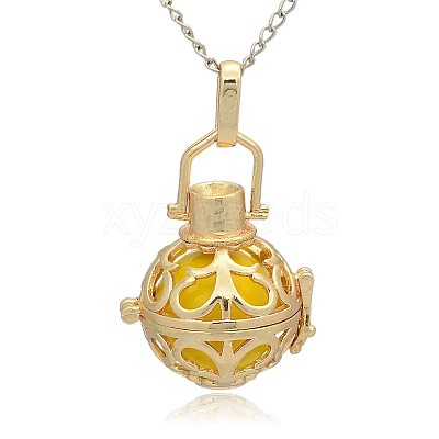 Golden Tone Brass Hollow Round Cage Pendants KK-J235-08G-1