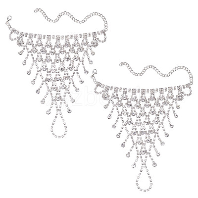 2Pcs Brass Rhinestone Chain Finger Rings Bracelet BJEW-ME0001-01S-1
