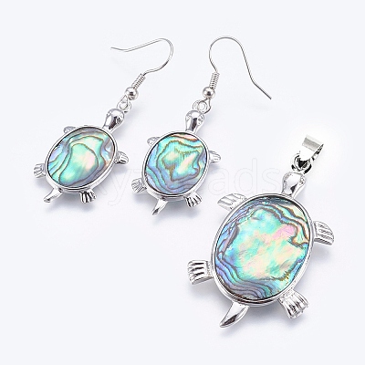Abalone Shell/Paua ShellJewelry Sets SJEW-P089-02-1
