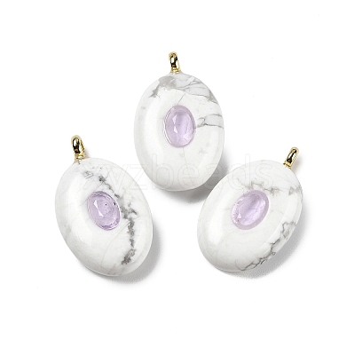 Natural Howlite & Cubic Zirconia Pendants G-Z076-01G-07-1