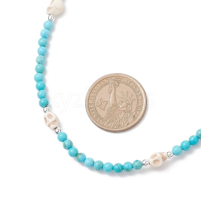 5Pcs Natural & Synthetic Round Gemstone and Skull Synthetic Turquoise Bead Necklaces NJEW-JN05391-1