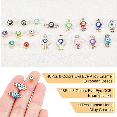 48Pcs 8 Colors Evil Eye Alloy Enamel European Beads ENAM-NB0001-50-1