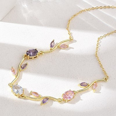 Brass Pave Cubic Zirconia Rose Flower Link Cable Chain Necklaces for Women NJEW-C121-05A-01G-1