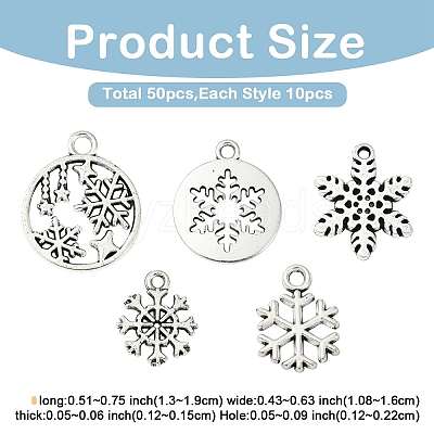 50Pcs 5 Styles Tibetan Style Alloy Charms FIND-YW0010-23-1