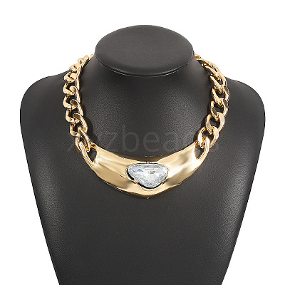 CCB Plastic with Clear Glass Triangle Alloy Cuban Link Chain Choker Necklaces FS-WGE94B8-03-1