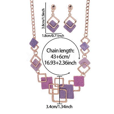 Rhombus Zinc Alloy Enamel Pendant Necklaces & Stud Dangle Earrings Sets WG3ED7E-05-1