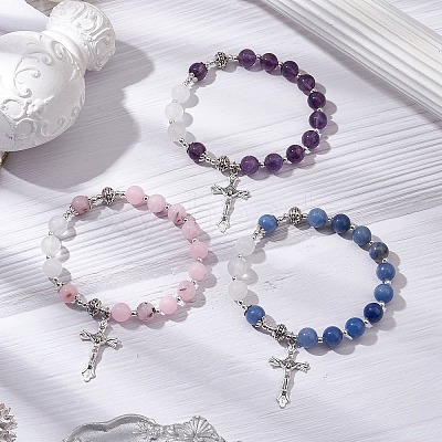 3Pcs Natural Mixed Gemstone Beaded Bracelets BJEW-TA00564-1
