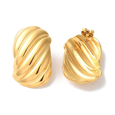 Stripe Oval Ion Plating(IP) 304 Stainless Steel Stud Earrings for Women EJEW-L287-026G-1