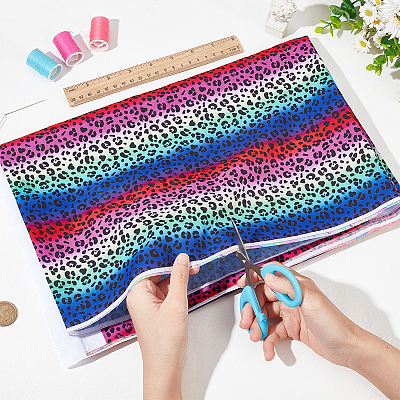 Leopard Print Rainbow Pattern Polycotton Fabric DIY-WH0028-18B-1